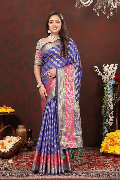 Load image into Gallery viewer, Demesne Royal Blue Soft Banarasi Silk Saree With Beauteous Blouse Piece
