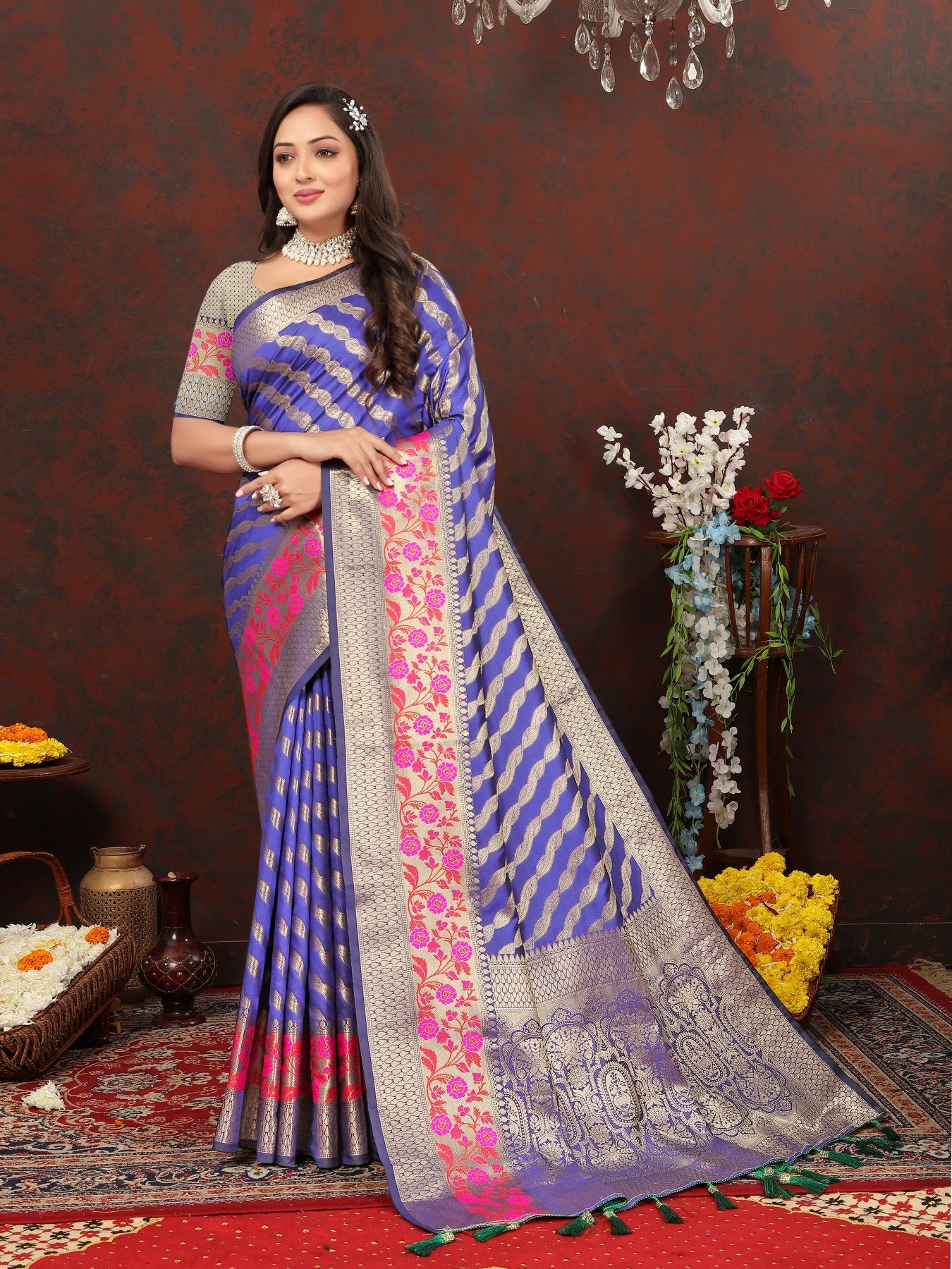 Demesne Royal Blue Soft Banarasi Silk Saree With Beauteous Blouse Piece