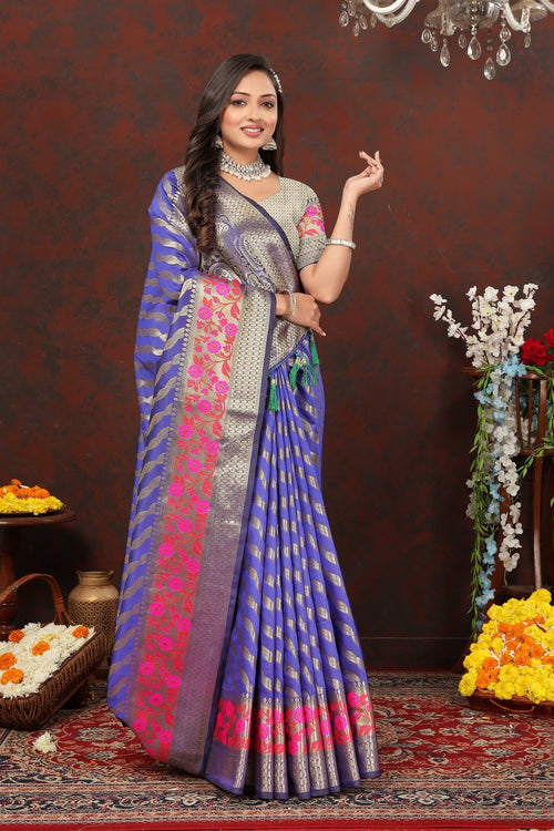 Load image into Gallery viewer, Demesne Royal Blue Soft Banarasi Silk Saree With Beauteous Blouse Piece
