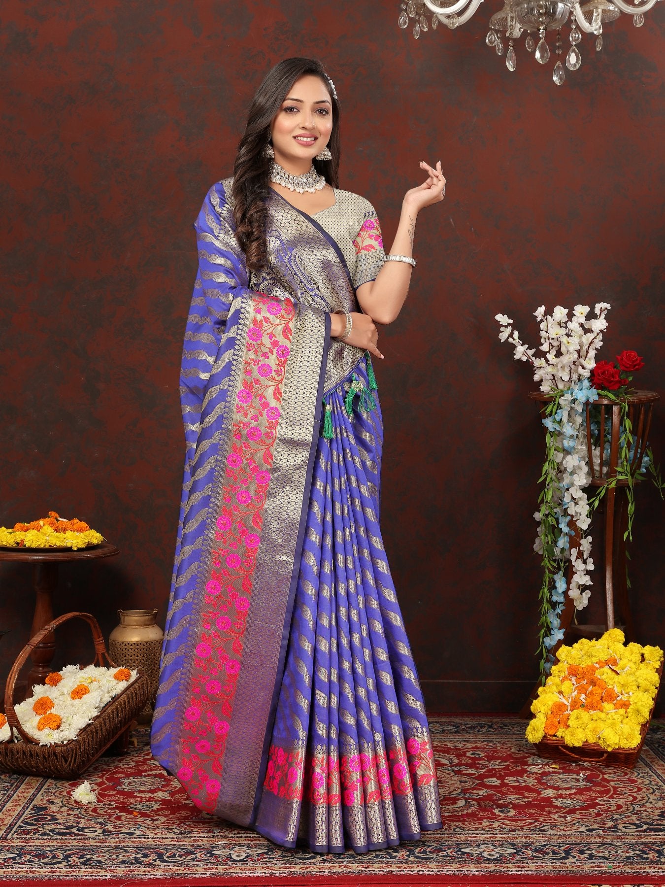 Demesne Royal Blue Soft Banarasi Silk Saree With Beauteous Blouse Piece