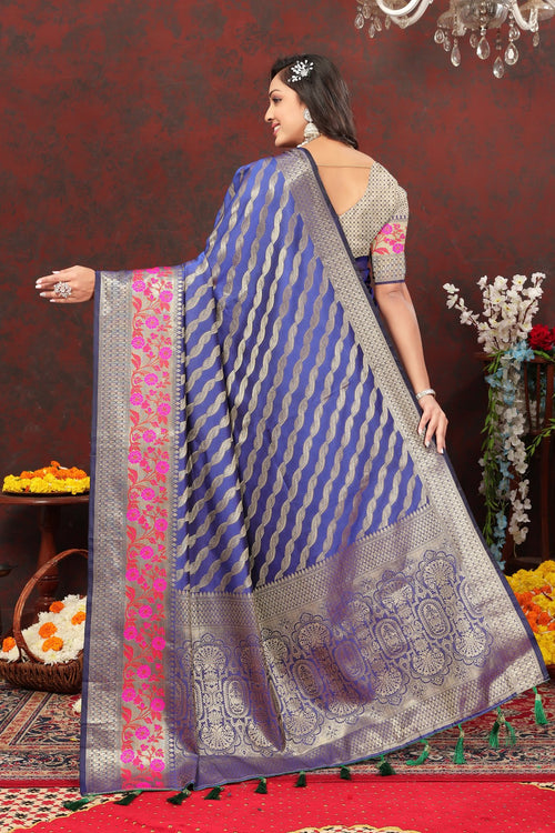 Load image into Gallery viewer, Demesne Royal Blue Soft Banarasi Silk Saree With Beauteous Blouse Piece
