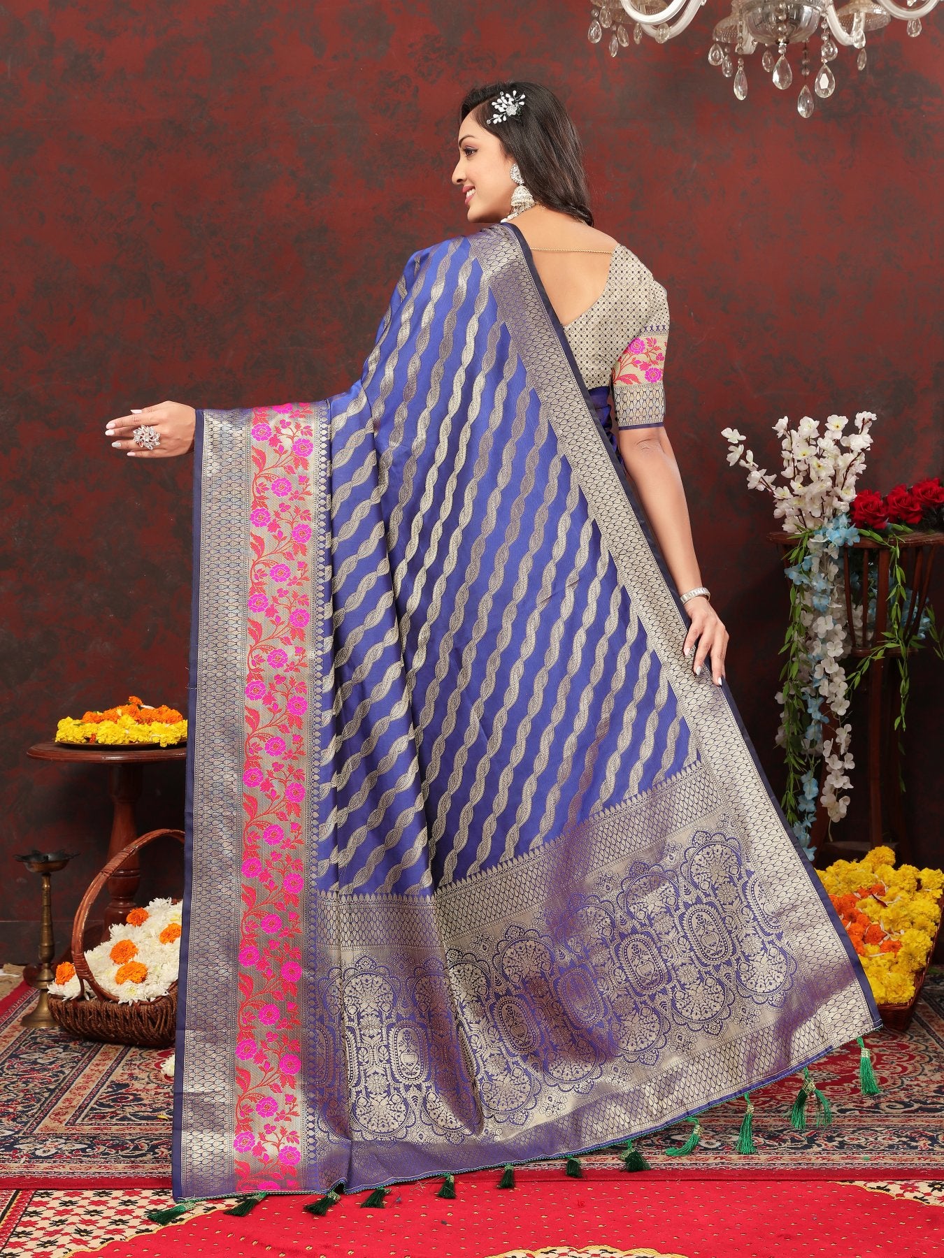 Demesne Royal Blue Soft Banarasi Silk Saree With Beauteous Blouse Piece