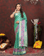 Entrancing Sea Green Soft Banarasi Silk Saree With Entrancing Blouse Piece