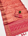 Beautiful Peach Soft Banarasi Silk Saree With Flameboyant Blouse Piece