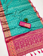 Fairytale Sea Green Soft Banarasi Silk Saree With Desultory Blouse Piece