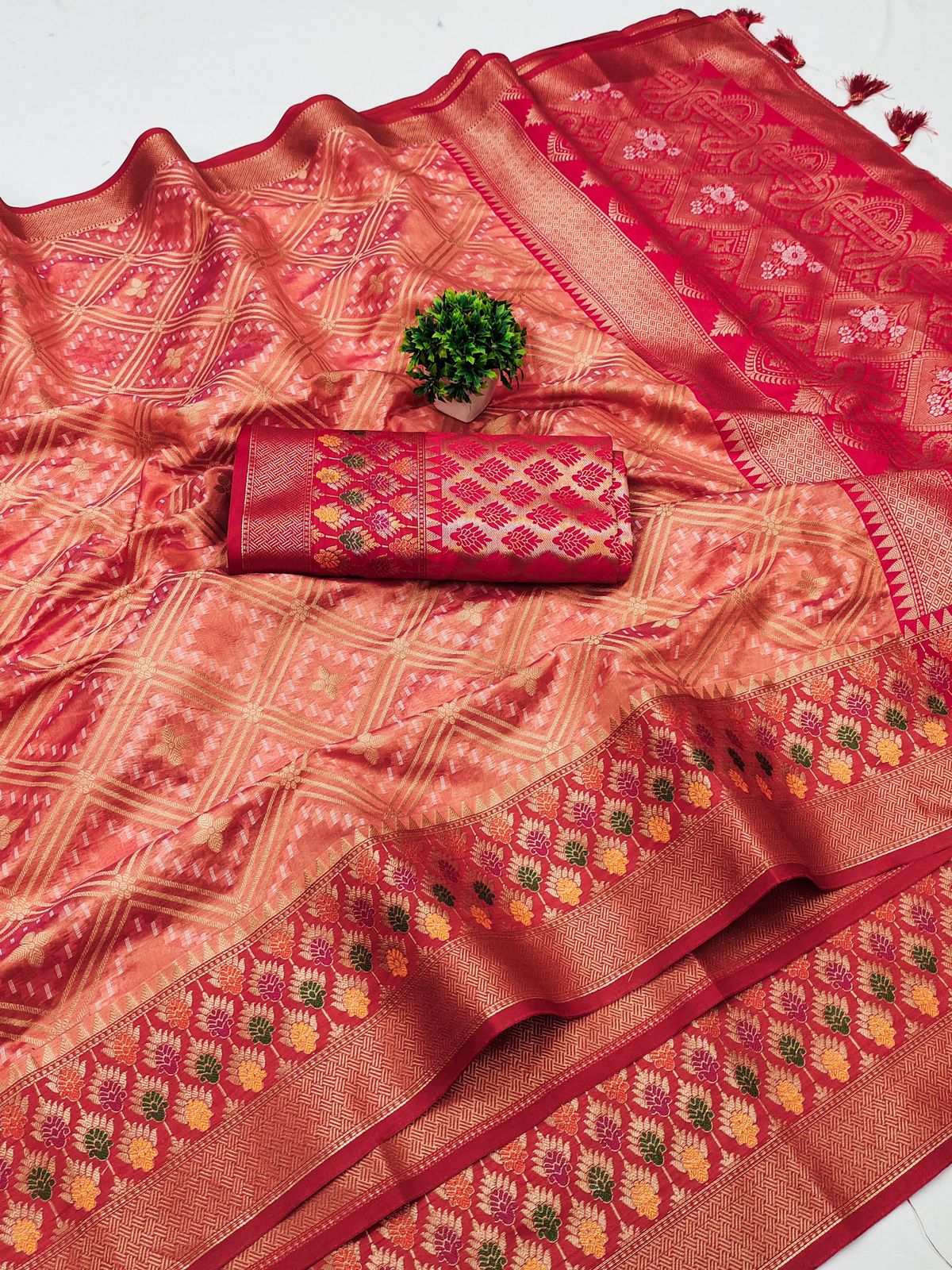 Snazzy Peach Soft Banarasi Silk Saree With Staggering Blouse Piece