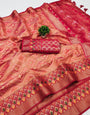 Snazzy Peach Soft Banarasi Silk Saree With Staggering Blouse Piece