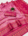 Mellifluous Pink Soft Banarasi Silk Saree With Efflorescence Blouse Piece