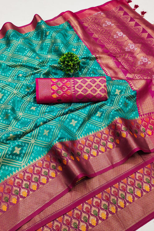 Load image into Gallery viewer, Cynosure Sea Green Soft Banarasi Silk Saree With Assemblage Blouse Piece
