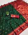 Invaluable Dark Green Soft Banarasi Silk Saree With Surpassing Blouse Piece