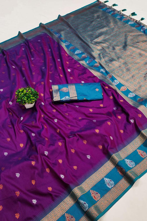 Load image into Gallery viewer, Classic Purple Soft Banarasi Silk Saree With Ailurophile Blouse Piece
