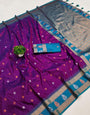 Classic Purple Soft Banarasi Silk Saree With Ailurophile Blouse Piece