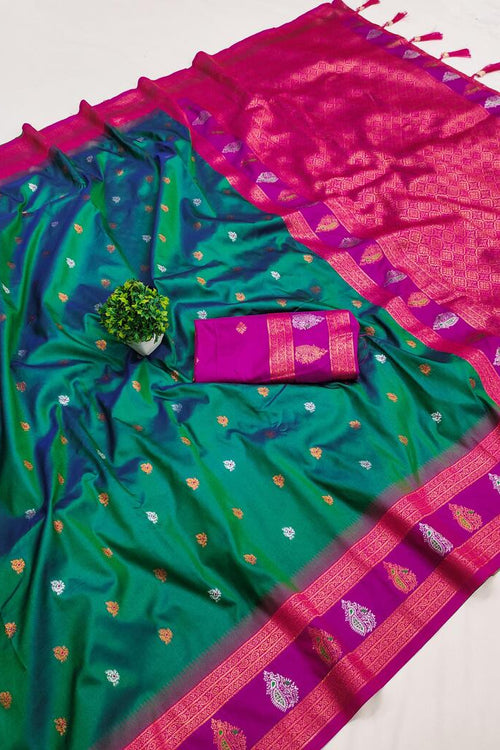 Load image into Gallery viewer, Desuetude Rama Soft Banarasi Silk Saree With Ephemeral Blouse Piece
