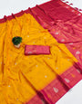 Murmurous Yellow Soft Banarasi Silk Saree With Seraglio Blouse Piece