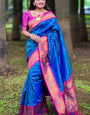 Marvellous Blue Paithani Silk Saree With Extraordinary Blouse Piece