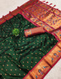 Gleaming Dark Green Paithani Silk Saree With Refreshing Blouse Piece