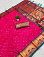 Sensational Dark Pink Paithani Silk Saree With Wonderful Blouse Piece