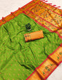 Demanding Mehndi Paithani Silk Saree With Smart Blouse Piece