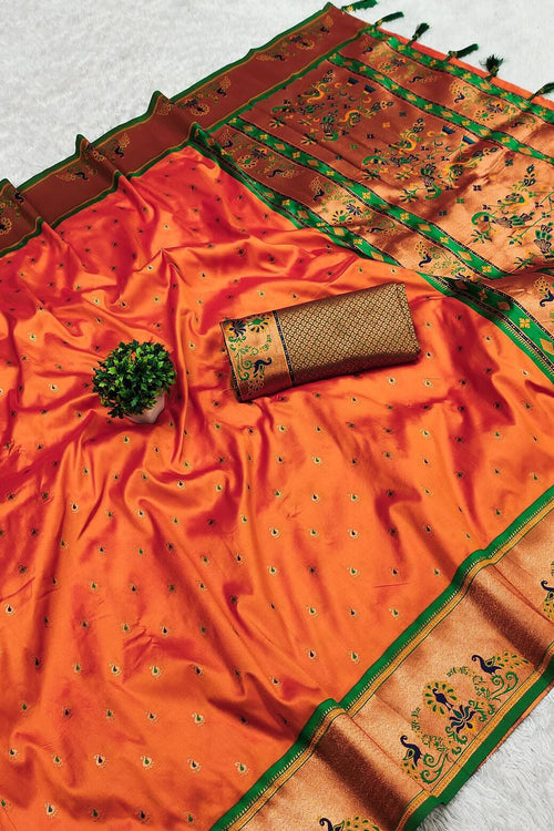 Load image into Gallery viewer, Surpassing Orange Paithani Silk Saree With Adorable Blouse Piece
