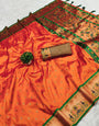 Surpassing Orange Paithani Silk Saree With Adorable Blouse Piece