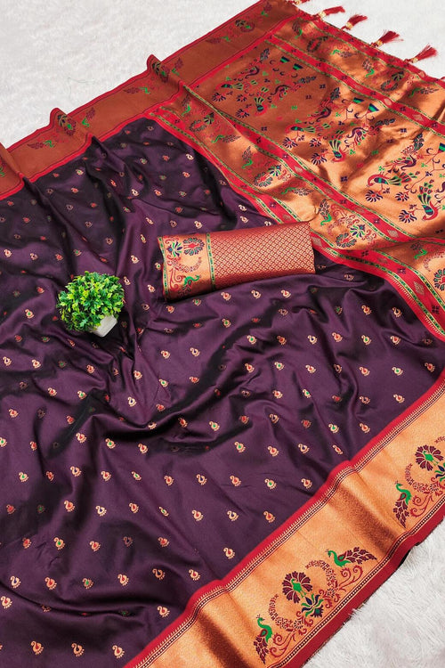 Load image into Gallery viewer, Mesmeric Purple Paithani Silk Saree With Flameboyant Blouse Piece
