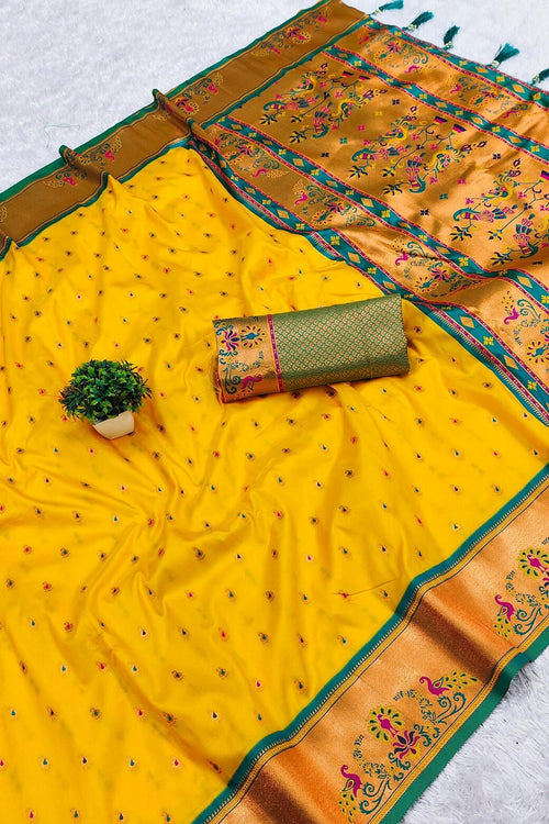 Load image into Gallery viewer, Demesne Yellow Paithani Silk Saree With Lassitude Blouse Piece
