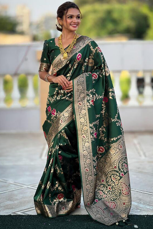 Load image into Gallery viewer, Designer Dark Green Soft Banarasi Silk Saree With Surpassing Blouse Piece
