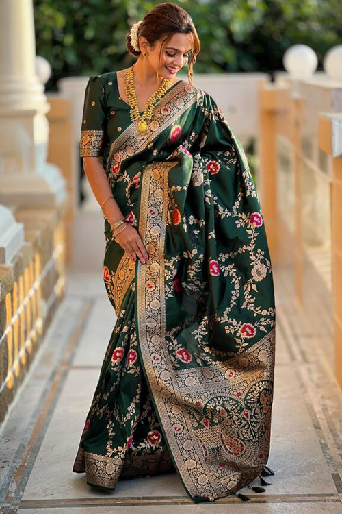 Load image into Gallery viewer, Designer Dark Green Soft Banarasi Silk Saree With Surpassing Blouse Piece
