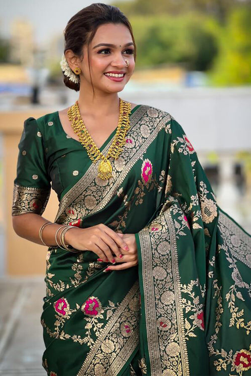 Load image into Gallery viewer, Designer Dark Green Soft Banarasi Silk Saree With Surpassing Blouse Piece
