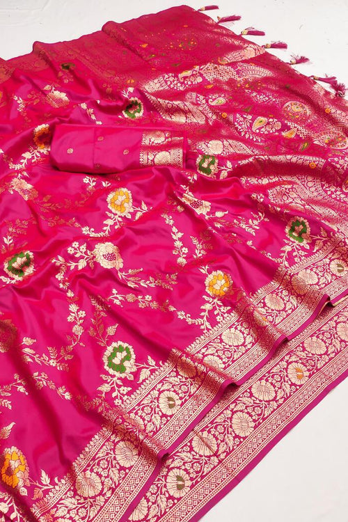 Load image into Gallery viewer, Adorable Dark Pink Soft Banarasi Silk Saree With Blissful Blouse Piece
