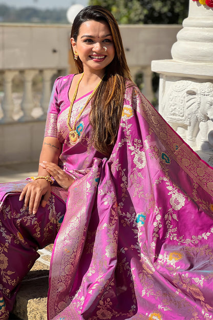 Felicitous Lavender Soft Banarasi Silk Saree With Susurrous Blouse Piece