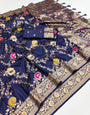 Stunner Navy Blue Soft Banarasi Silk Saree With Comely Blouse Piece