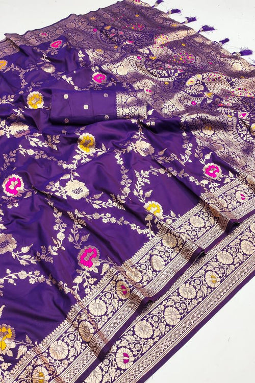 Load image into Gallery viewer, Demesne Purple Soft Banarasi Silk Saree With Palimpsest Blouse Piece
