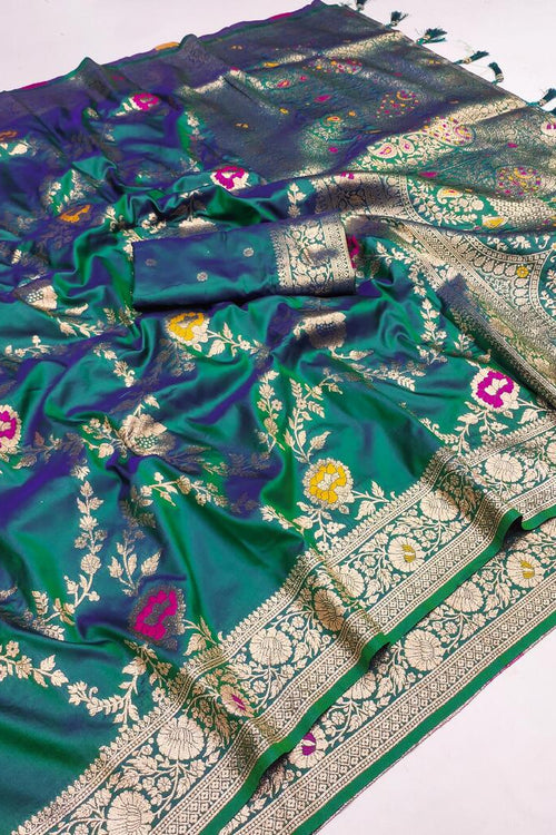 Load image into Gallery viewer, Denouement Rama Soft Banarasi Silk Saree With Fragrant Blouse Piece
