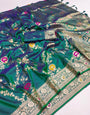 Denouement Rama Soft Banarasi Silk Saree With Fragrant Blouse Piece