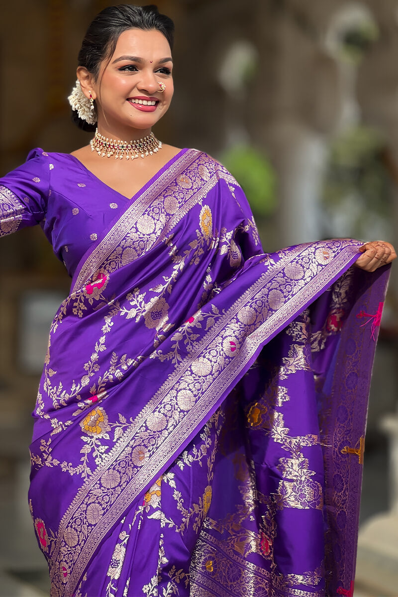 Proficient Royal Purple Soft Banarasi Silk Saree With Enigmatic Blouse Piece