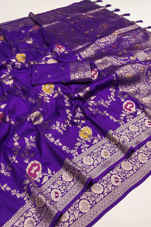 Load image into Gallery viewer, Proficient Royal Purple Soft Banarasi Silk Saree With Enigmatic Blouse Piece
