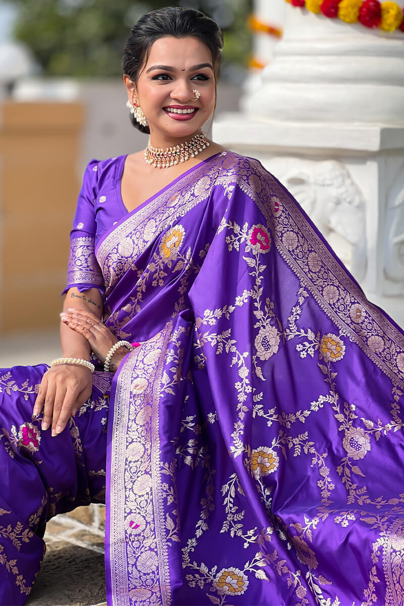 Proficient Royal Purple Soft Banarasi Silk Saree With Enigmatic Blouse Piece