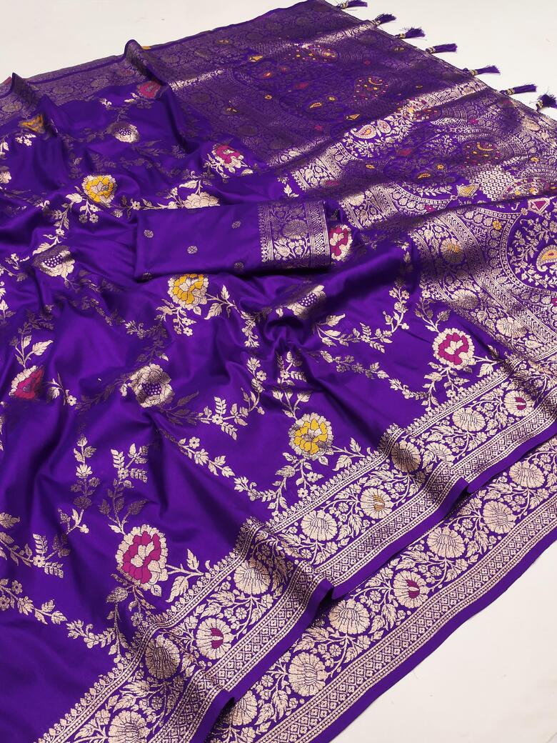 Proficient Royal Purple Soft Banarasi Silk Saree With Enigmatic Blouse Piece