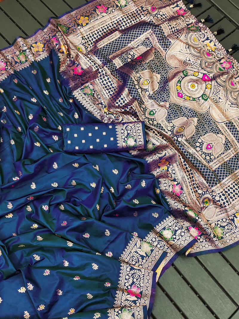 Desuetude Blue Soft Banarasi Silk Saree With Evocative Blouse Piece