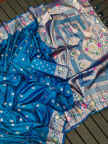 Palimpsest Firozi Soft Banarasi Silk Saree With Smashing Blouse Piece