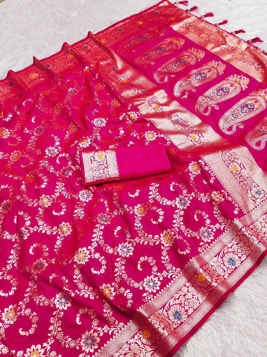 Capricious Dark Pink Soft Banarasi Silk Saree With Unique Blouse Piece