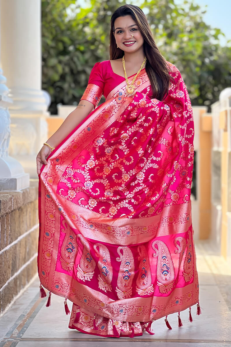 Capricious Dark Pink Soft Banarasi Silk Saree With Unique Blouse Piece