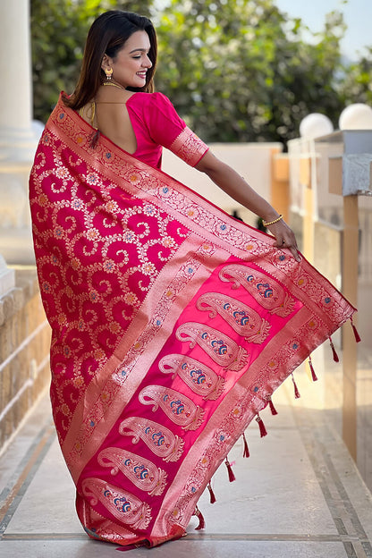 Capricious Dark Pink Soft Banarasi Silk Saree With Unique Blouse Piece