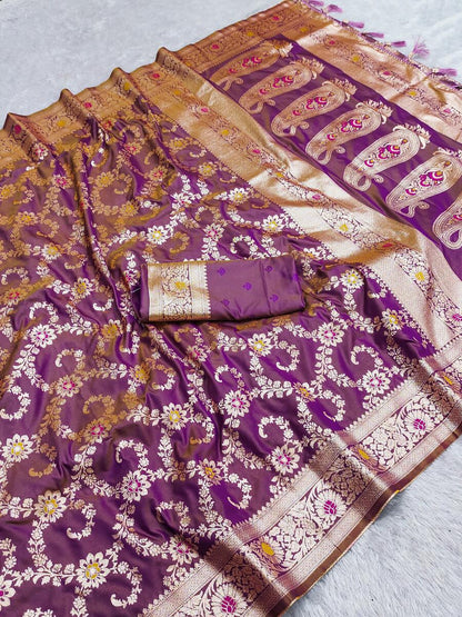 Mesmeric Purple Soft Banarasi Silk Saree With Ideal Blouse Piece