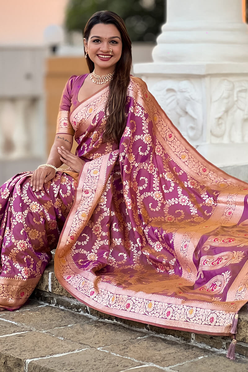 Mesmeric Purple Soft Banarasi Silk Saree With Ideal Blouse Piece