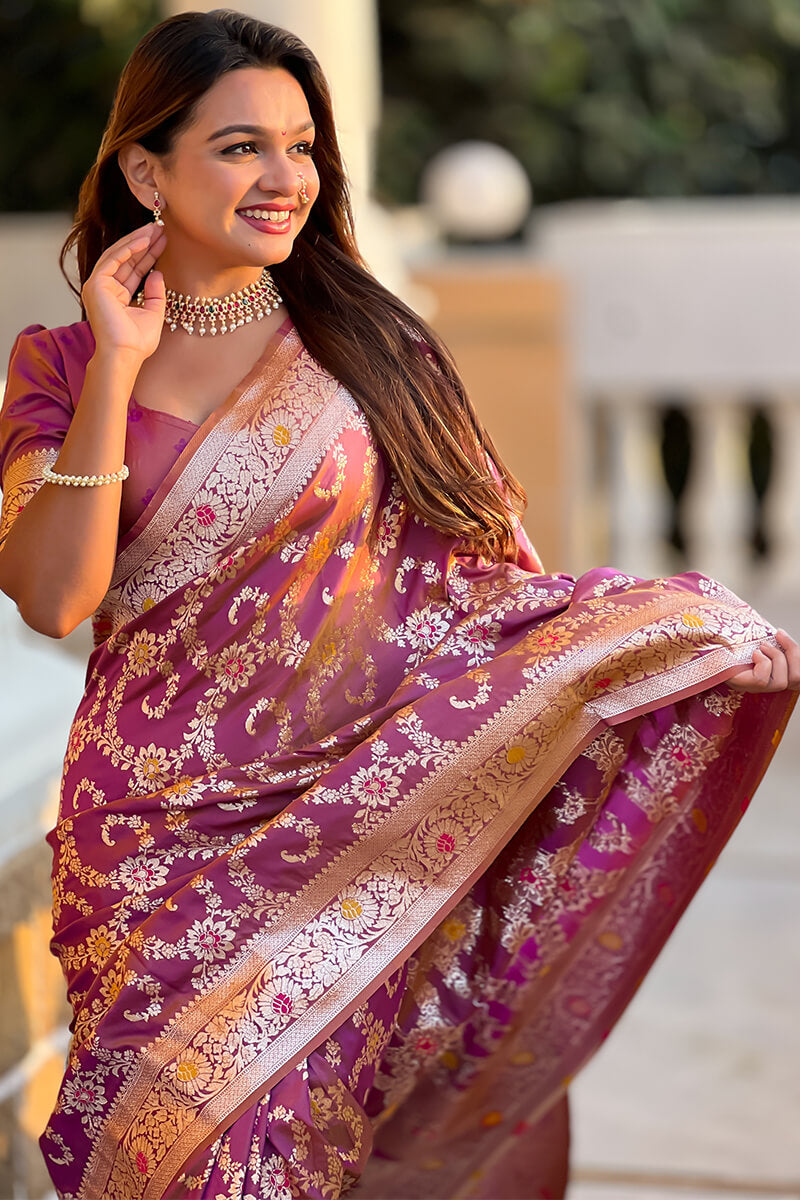 Mesmeric Purple Soft Banarasi Silk Saree With Ideal Blouse Piece