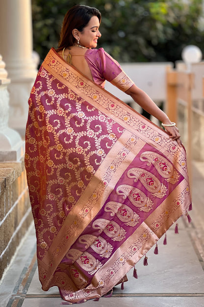 Mesmeric Purple Soft Banarasi Silk Saree With Ideal Blouse Piece