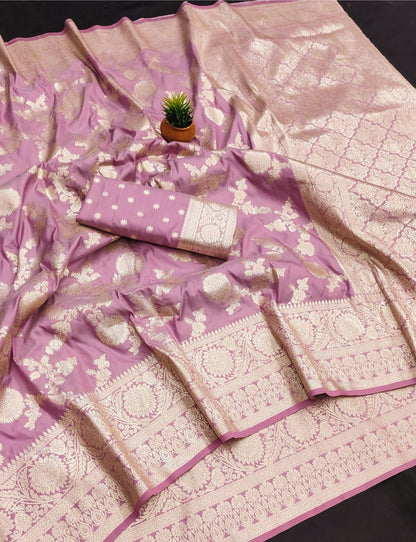 Wonderful Baby Pink Soft Banarasi Silk Saree With Attractive Blouse Piece