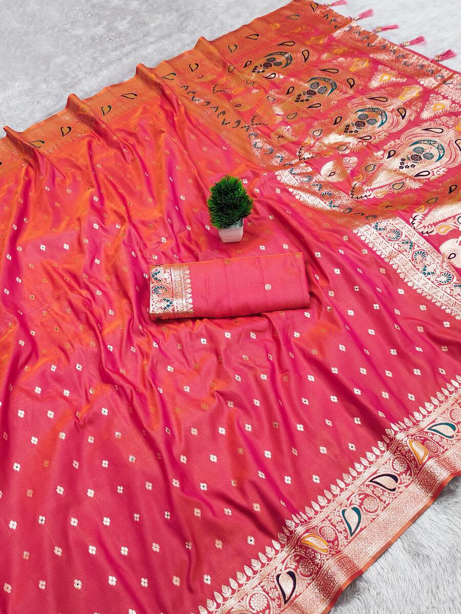 Flaunt Pink Soft Banarasi Silk Saree With Admirable Blouse Piece